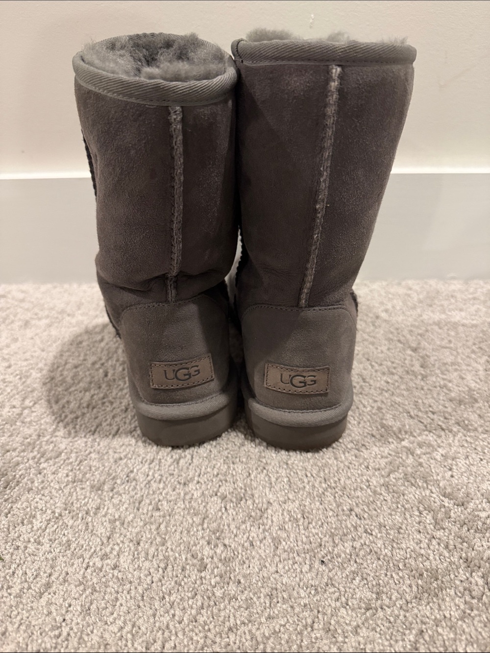 UGG Classic Tall Shearling-Trim Suede Boots in Gray